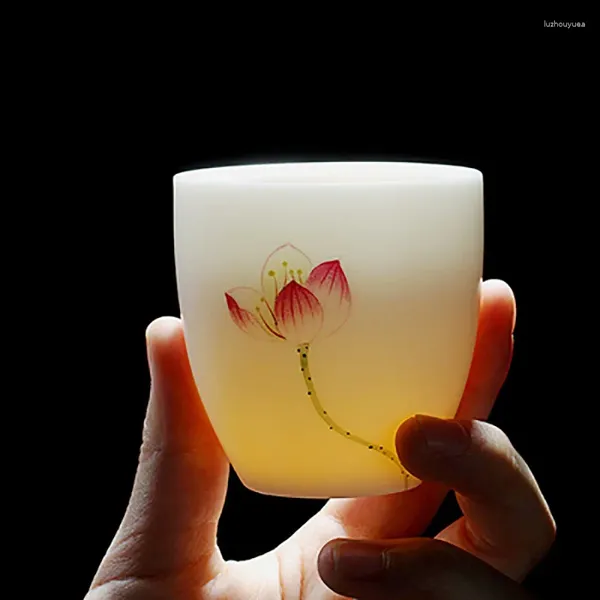 Tasses à thé Chine Céramique tasse en porcelaine blanche peinte à la main Drinkware de vin à vin tasse de thé Cérémonie de thé