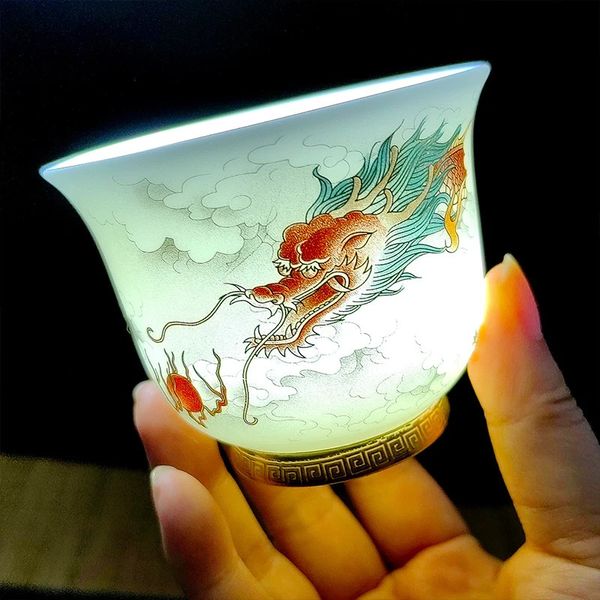 Tasses à thé Céramique chinoise Vintage belle porcelaine Jingdezhen esthétique Teeware Teware Kung Fu tasse à thé pour la cérémonie Oolong Tieguanyin 231204