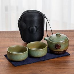 Tasses à thé chinois ensemble Portable en céramique 1 Pot 2 tasses de voyage sac de rangement thé récipient d'isolation thermique 231214