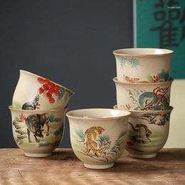 Theekopjes grof aardewerk set 12 Zodiac Cup retro -stijl Chinese theekop enkele meester