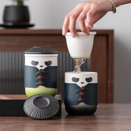 Tasses à thé créatives Panda chinois en céramique avec filtre, tasse à eau peinte à la main, Pot domestique de bureau 350ML