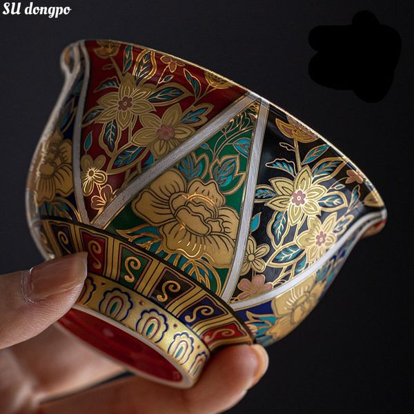 Tasses de thé en émail couleur or argent maître tasse en céramique kungfu ensemble chinois rétro de style courte bonne fortune beaux cadeaux 230812