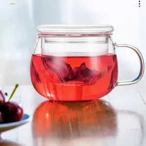 Tasses à thé tasse florale avec poignée verre bureau limonade résistant à la chaleur filtre couvercle Rose fleur parfumée