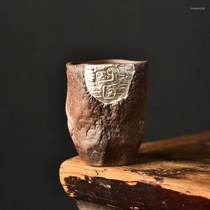 Tasses à thé en argent doré, Totem maître, poterie brute Vintage, Kung Fu, ensemble en céramique fait à la main, pot unique