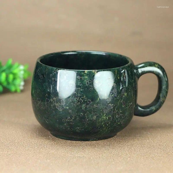 Tazas de té, taza de té de Jade VERDE, taza de salud de piedra del rey chino, piedras magnéticas naturales, tazas de café, té de cristal de agua Gongfu