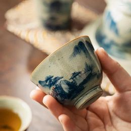 Tasses à thé peintes à la main paysage Antique chinois en céramique ouverture belle tasse ensemble tasses à thé pour cérémonie tasse à thé japonaise