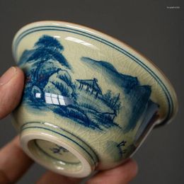 Tazas de té pintadas a mano, juego de tazas de cerámica con paisaje de apertura, tazón de té para ceremonia, tazas de café, taza de té Zen de río