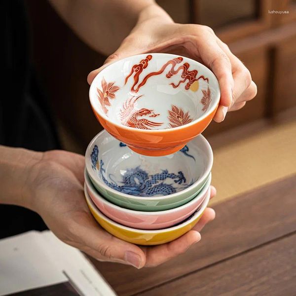 Tasses à thé Accessoires de tasses personnelles 100 ml Dragon peint à la main et Phoenix Pattern Teach Ceramic Bowl Portable Master