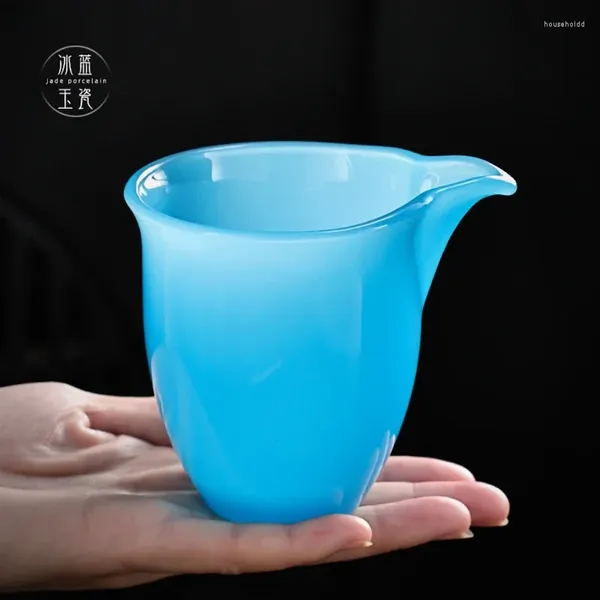 Tasses à thé en porcelaine de Jade bleu glacé, verre azur Liuli, grand distributeur Cha Hai, accessoires de cérémonie utilisés pour la division