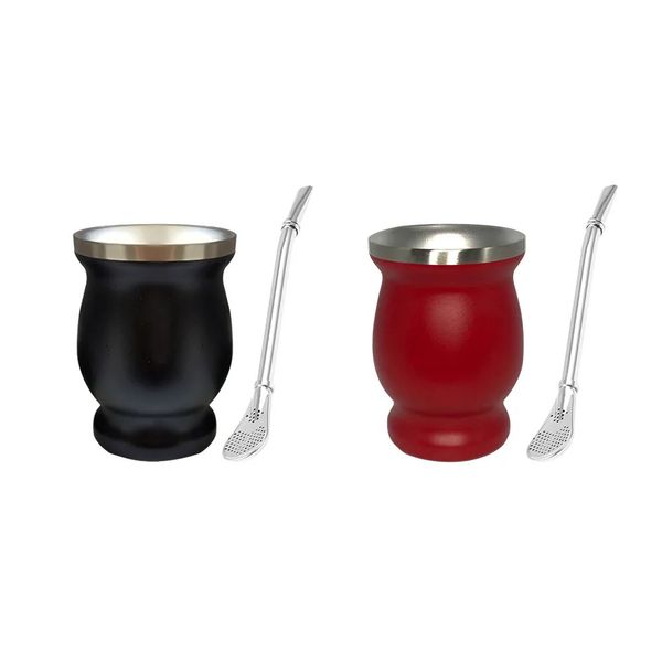 Tasses à thé isolation gourde tasse Mate paille ensemble en acier inoxydable Double paroi Yerba ustensiles de cuisine Teaware 231214