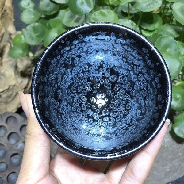 Tazas de té Jianzhan Tenmoku, taza esmaltada de cerámica Chawan azul, patrón de ojo de cielo raro, porcelana china hecha a mano para ceremonia