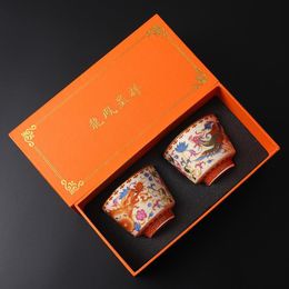 Tasses à thé Jingdezhen Style chinois ancien émail couleur tasse maître Dragon et Phoenix paire Kung Fu échantillon ensemble 230724