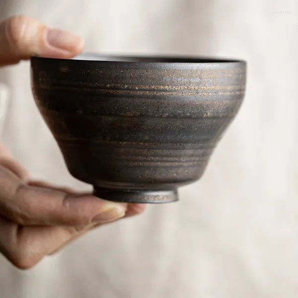 Tazas de té juego de kungfú taza Personal Stoare Retro maestro dorado cerámica hecha a mano Teaware cocina Bar comedor jardín del hogar
