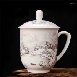 Tasses de thé à grande capacité en céramique tasse de thé Chine Jingdezhen Blue et blanc de porcelaine de porcelaine Meeting Water Cup avec couvercle kungfu