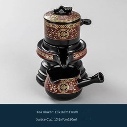 Tazas de té Lazy Half Automatic Creative Stone Mill Giratorio Water Out Kung Fu Maker Set Tetera de cerámica Teaware 231214