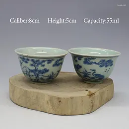 Tasses à thé Ming bleu et blanc motif cerf tasse à vin une paire YZ151