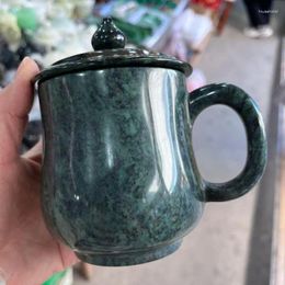 Tasses de thé à thé de tasse de thé jade natural avec poignée et couvercle de jades de jades en pierre de pierre santé gongfu gongfu teaware