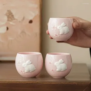 Tasses à thé lapin rose chinois mignon porcelaine eau belle tasse ensemble service à thé tasses Vintage pour cérémonie tasse à thé