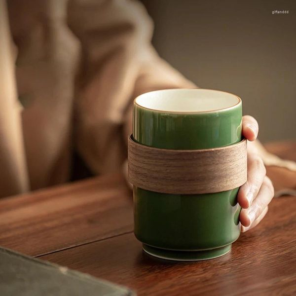 Tazas de té PINNY 350ML Celadon taza de sujeción esmaltada bambú anti-escaldaduras estilo japonés accesorios grandes maestros