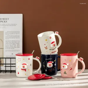 Tazas de té Taza de Papá Noel Taza de regalo creativa con corazón de niña de cerámica con tapa Cuchara Café Pareja de agua para el hogar