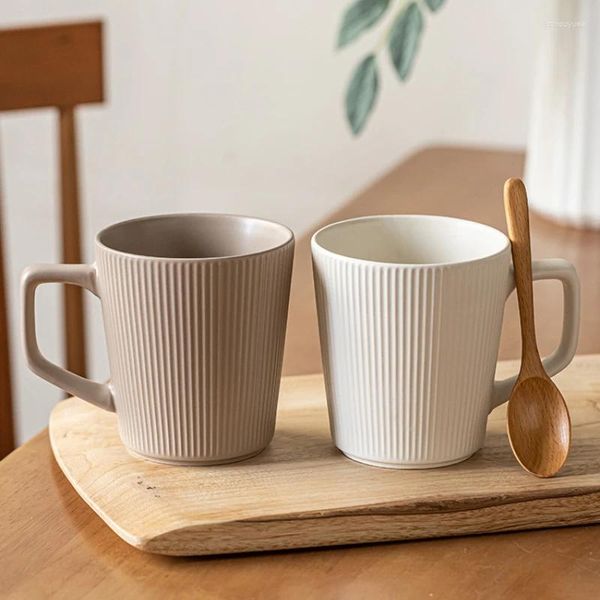 Tasses à thé Ensemble de 2 tasses en céramique porcelaine cuisine Drinkware 500 ml rayures lait café eau tasse micro-ondes lave-vaisselle stérilisateur sûr