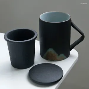 Tasses à thé de séramis céramique Bureau de glaçure peinte à la main Céramique avec une doublure de filtre à couvercle pour la fabrication du noir