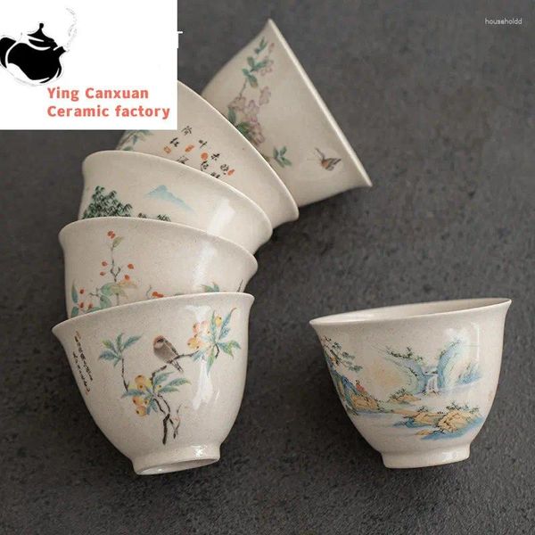 Tasses à thé tasse à thé en céramique traditionnelle faite à la main peint à la main fleurs et oiseaux bol voyage tasse de méditation ensemble ménager 40ml