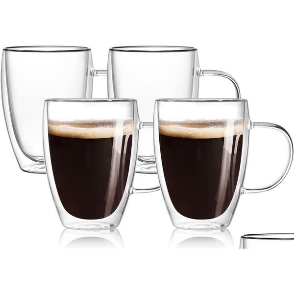 Tasses à thé Tasse à café en verre transparent 4 tailles lait whisky bière double créatif résistant à la chaleur cocktail vodka vin tasse livraison directe Dhixk