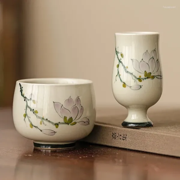 Tazas de té de madera de fresno, taza maestra de orquídeas pintada a mano, juego Retro chino con olor, cerámica pequeña de Kung Fu, especial Personal