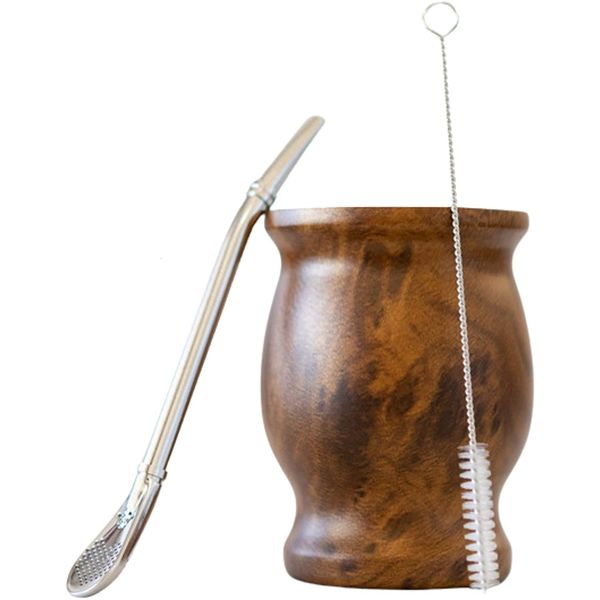 L'ensemble de tasses à thé Yerba Mate comprend une tasse en acier inoxydable 188 à double paroi, une paille Bombilla et une brosse de nettoyage en bois 230ML 230726