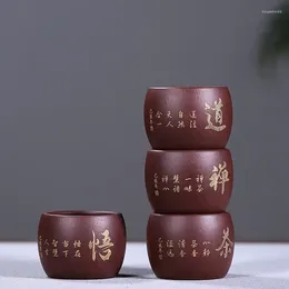 Tazas de té Yixing Clay Master taza individual tallada a mano caligrafía china Kung Fu Personal Zen Wudao utensilios de ceremonia 65ml 1 ud.