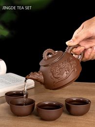 Tasses à thé Yixing violet argile ensembles à la main Dragon théière avec filtre infuseur à thé passoire tasse à thé bouilloire ménage thé 230901