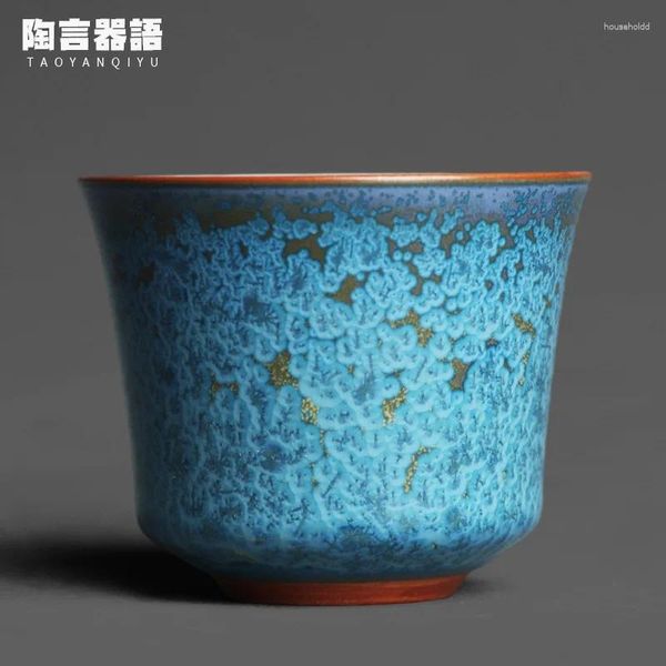 Tazas de té Yuzhou Jun Kiln, zafiro azul flotante, taza Personal grande, gotas de aceite Mineral crudo, ceremonia de Kung Fu con personalidad Tianmu