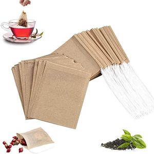 100 stks / partij theefilterzakken wegwerp koffie tool infuser ongebleekt natuurlijke sterke penetratie papieren zak voor losse blad houten kleur