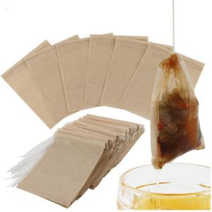 Thee filterzakken Natuurlijke ongebleekt papier theezakje wegwerp thee infuser lege tas met trekkoord voor kruiden koffie 6 * 8cm A0375