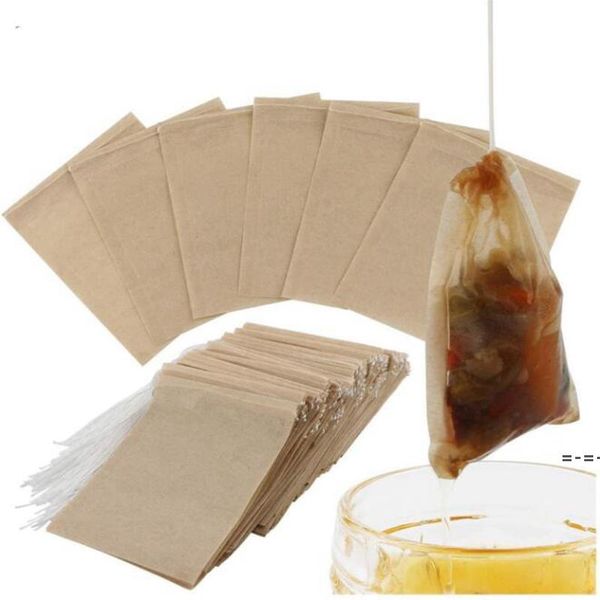 Sachets de filtre à thé Sachet de thé en papier non blanchi naturel Infuseur à thé jetable Sac vide avec cordon Herbes Café 6 * 8cm RRB13035