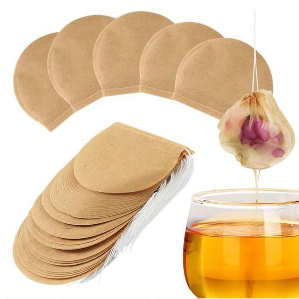 Sachets de filtre à thé jetables organiques multi-usages papier naturel non blanchi cordon de serrage sachets de thé en vrac
