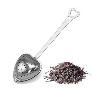 Outils de filtre à thé longue poignée en acier inoxydable maille en forme de coeur cuillère à café passoire herbe épice infuseur thé diffuseur KDJK2201