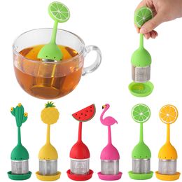 Infusor de té Mango de silicona Coladores de té de acero inoxidable Bandeja de goteo incluida Bola de té de malla extra fina para hojas sueltas o té de hierbas