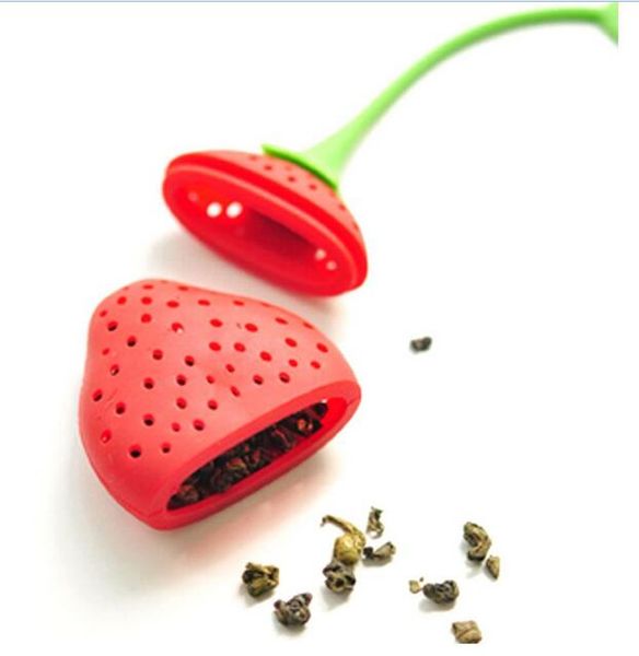 Passoire à feuilles de thé réutilisable rouge, joli sachet de thé aux fraises en Silicone, bâton à bille, infuseur à herbes et épices en vrac, filtre à thé, outil nouveauté G710