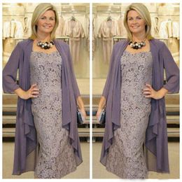 Thee lengte formeel kant van de bruid met chiffon jassen moeder jurken plus size goedkoop morsen