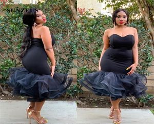 Thee lengte zeemeermin prom jurk gezwollen organza rok zwarte feestjurken voor vrouwen lieverd eenvoudige speciale gelegenheid jurk African Gir1344825