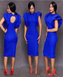 thee lengte Royal Blue Cocktail Jurken 2019 Robe de Bal Courte Cap Sleeve Aso Ebi Style Short High Neck African Formal Prom Jowns9204537