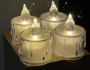 Bougies chauffe-plat sans flamme scintillantes bougie électrique décoration de fête longue durée LED batterie pilier bougies étui cristal clair mariage noël