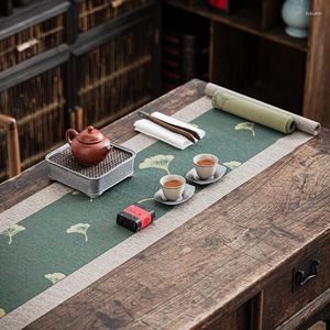 Serviettes à thé feuille de Ginkgo chinois, tapis en Fiber imperméable, drapeau de Table, ensemble de plateaux artistiques Zen, accessoires