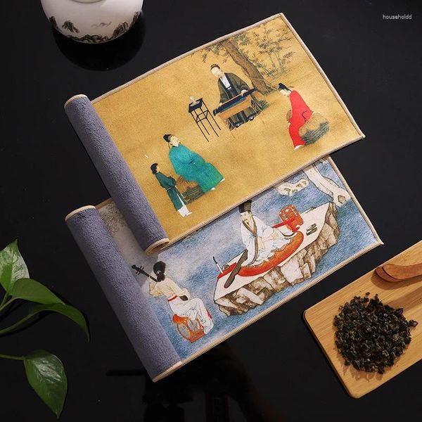 Serviettes à thé, nappe peinte chinoise, chiffon absorbant de cuisine, tapis de Table, ensemble d'accessoires de cérémonie
