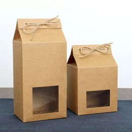 Sac en papier kraft en carton d'emballage de thé, boîte à fenêtre transparente pour le stockage des aliments, des biscuits et des gâteaux, sac d'emballage en papier debout LX2705