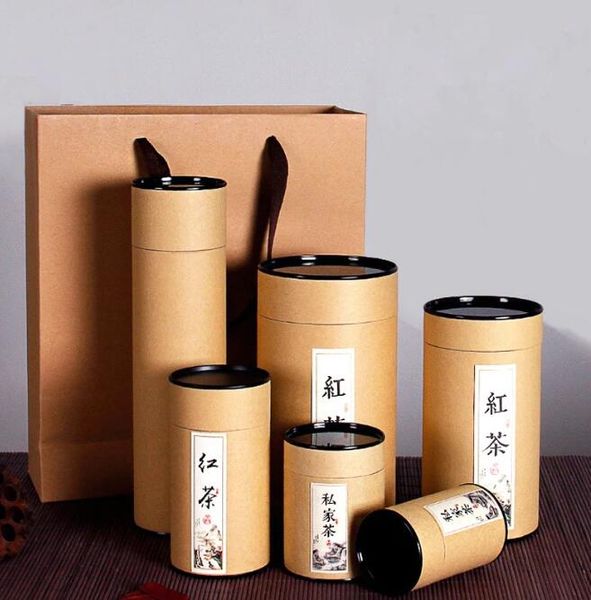 TEA Emballage tube Dessin Tard Emballage Emballage en gros Kraft Coffee Paper Tube Paindre d'huile Cylindre