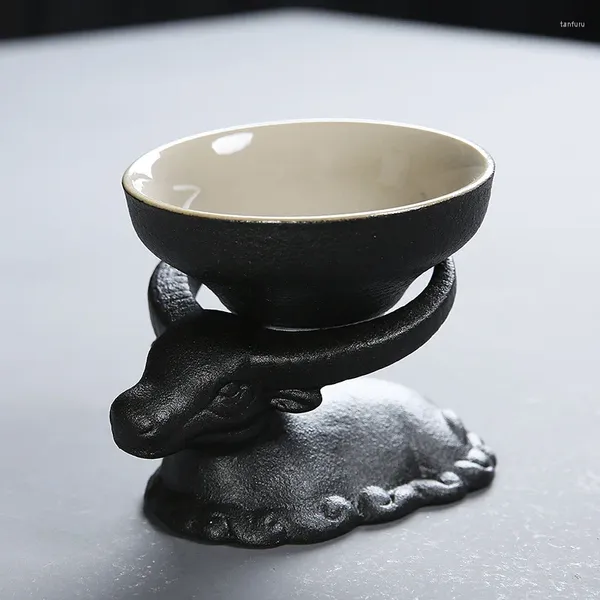 Estatua de vaca de cerámica para mascotas de té, Feng Shui para mascotas, manualidad para regalo tradicional china, decoración estética de Animal bonito para el hogar y el escritorio