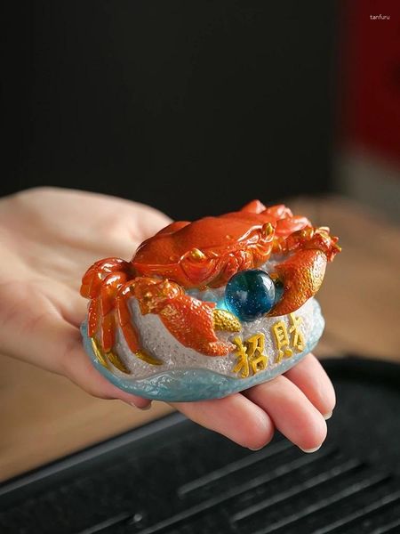 Figuras de ceremonia china para mascotas de té, decoración de mesa de centro, estudio en casa, juego de mascotas que cambia de Color con bonito cangrejo